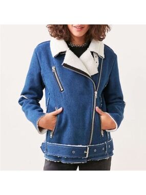 J.O.A. Denim Sherpa Lined Aviator Jacket Size Small